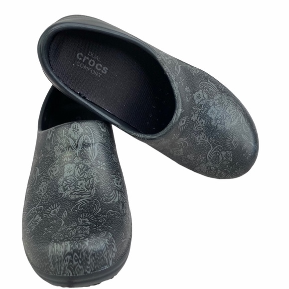Dual Comfort Clogs Black &Gray Floral Crocs - Picture 3 of 6